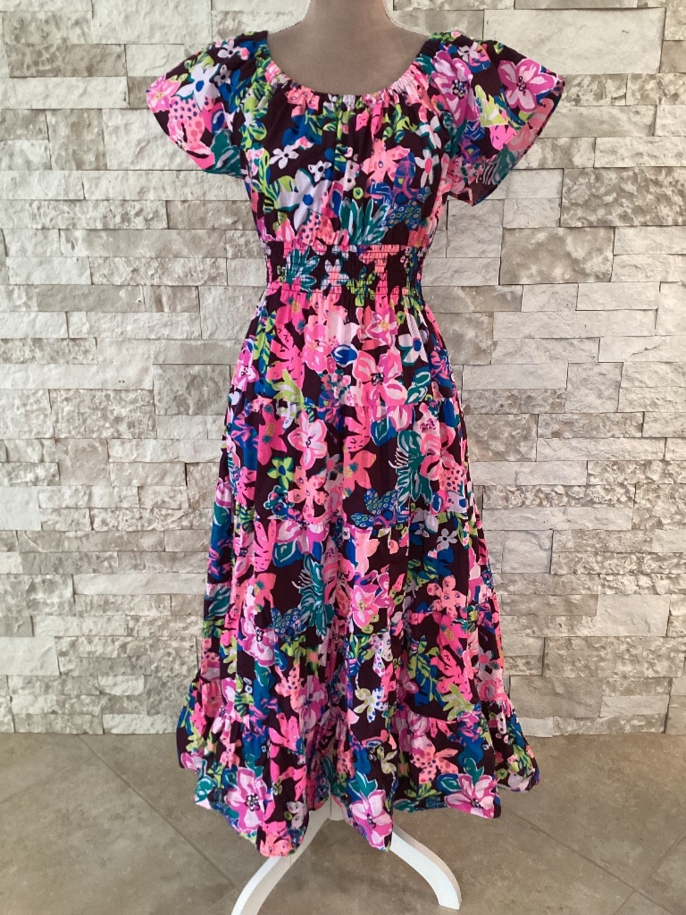 Lilly Pulitzer Ellabell Midi Dress "Cherry Ganache Bohemian Garden" floral print